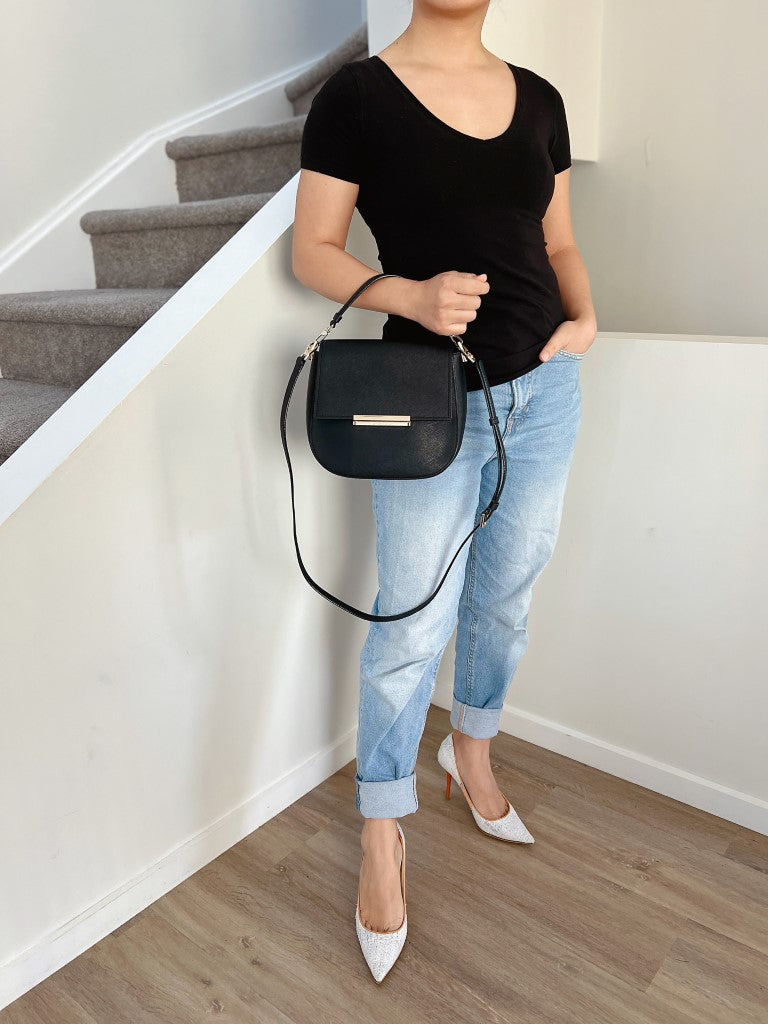 Kate Spade Black Leather Front Buckle 2 Way Shoulder Bag