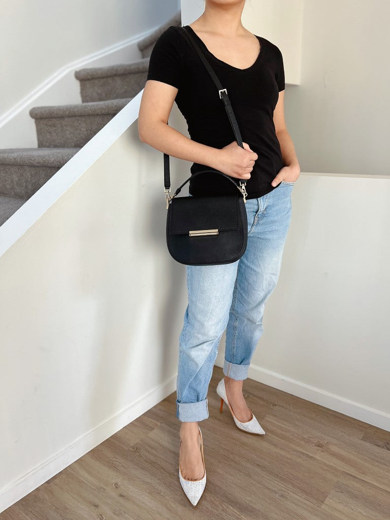 Kate Spade Black Leather Front Buckle 2 Way Shoulder Bag
