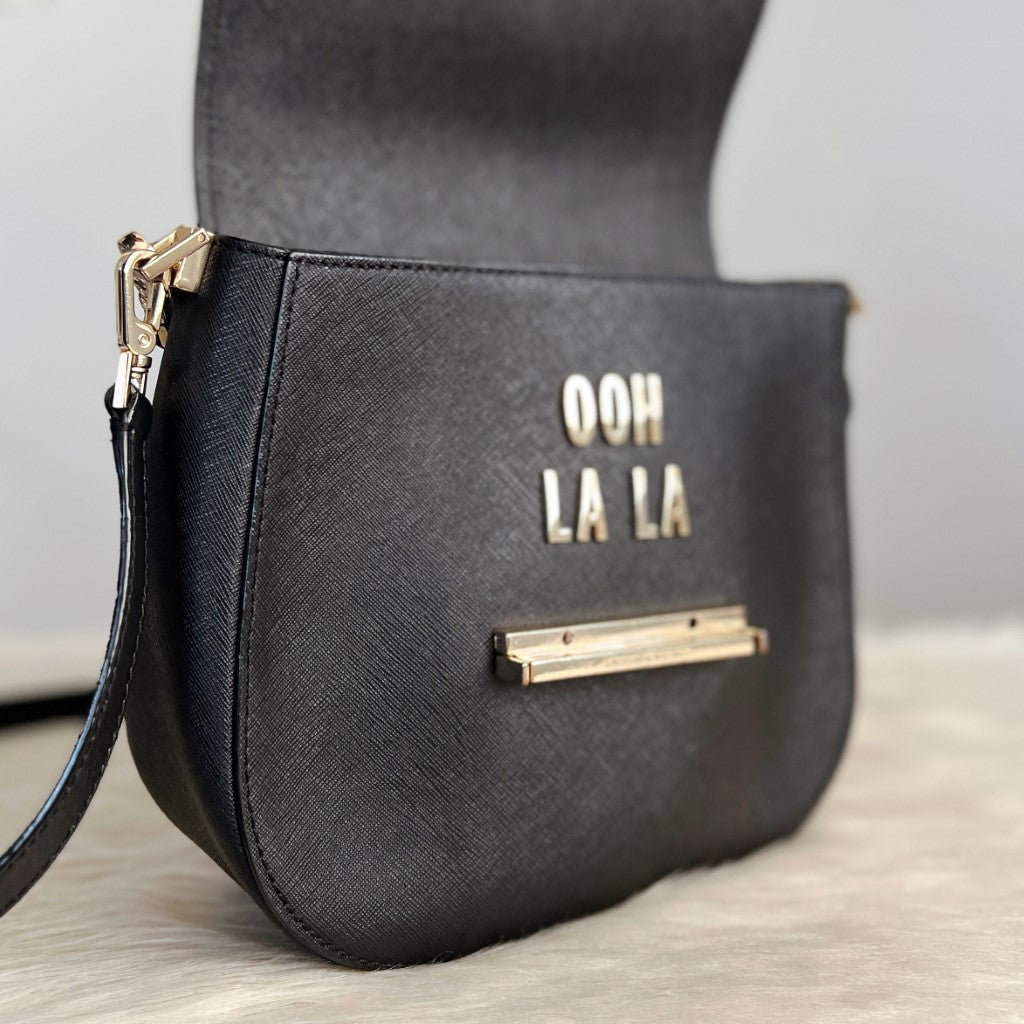 Kate Spade Black Leather Front Buckle 2 Way Shoulder Bag