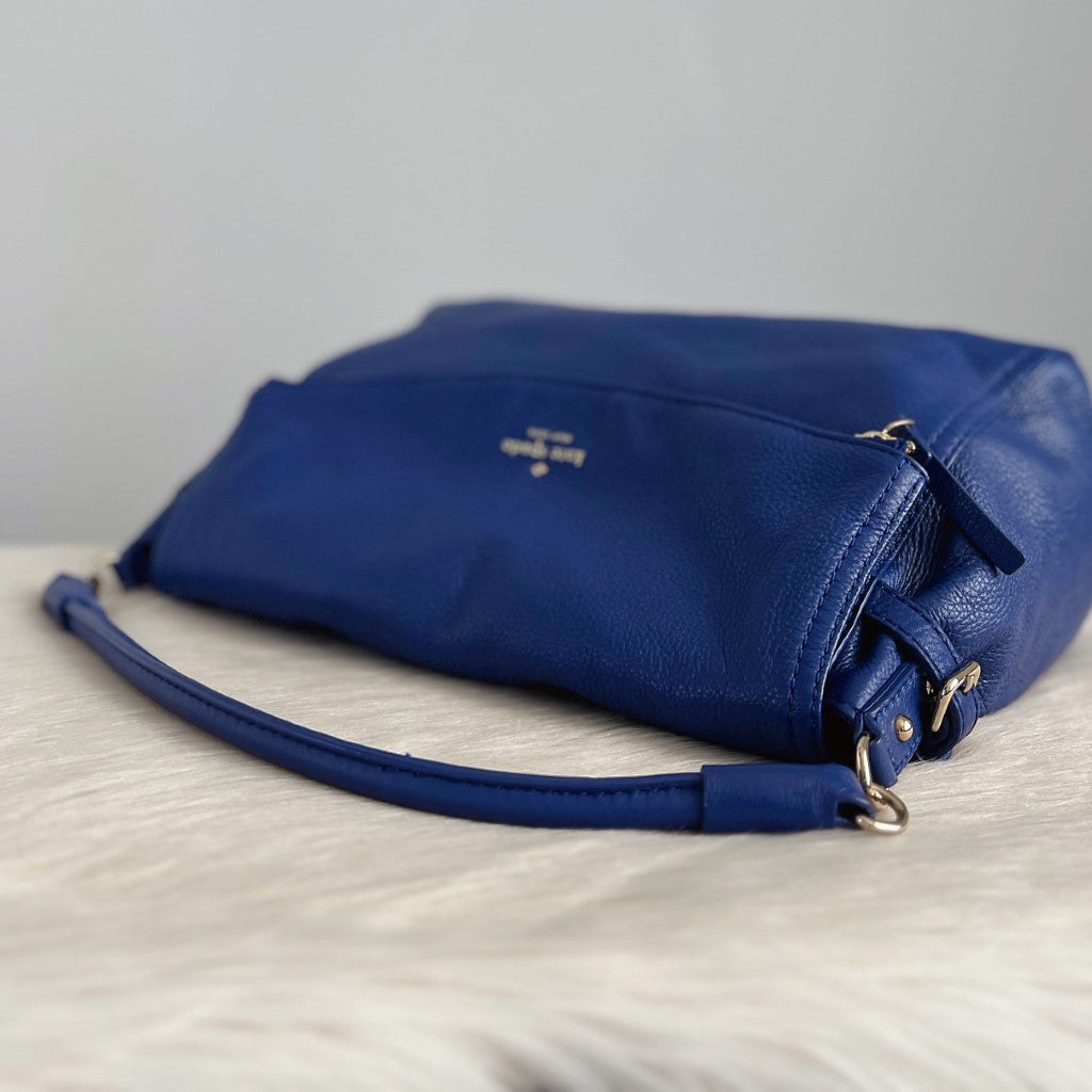 Kate Spade Blue Leather Zipped Flap 2 Way Shoulder Bag Excellent