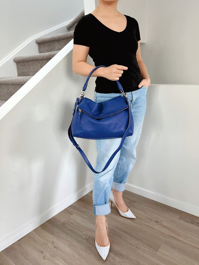 Kate Spade Blue Leather Zipped Flap 2 Way Shoulder Bag Excellent