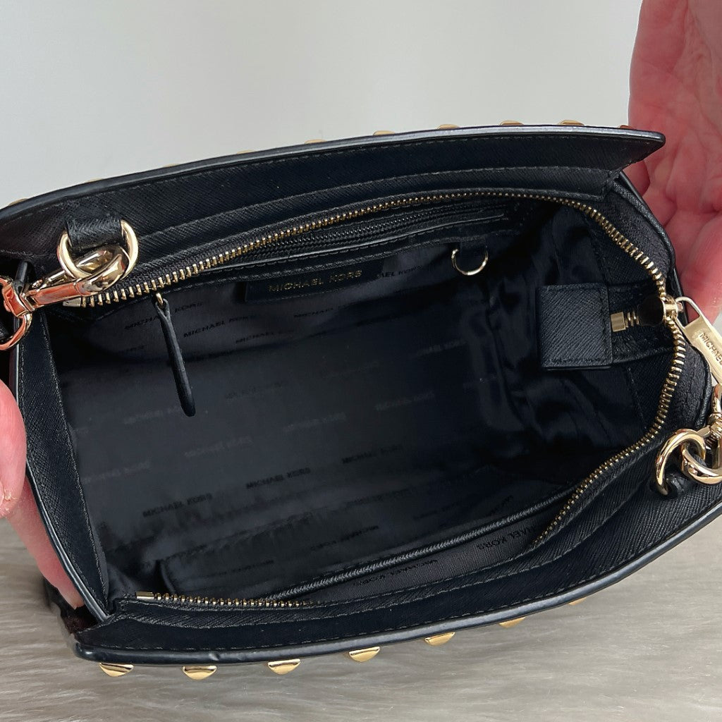 Michael Kors Black Leather Selma Studded Crossbody Shoulder Bag