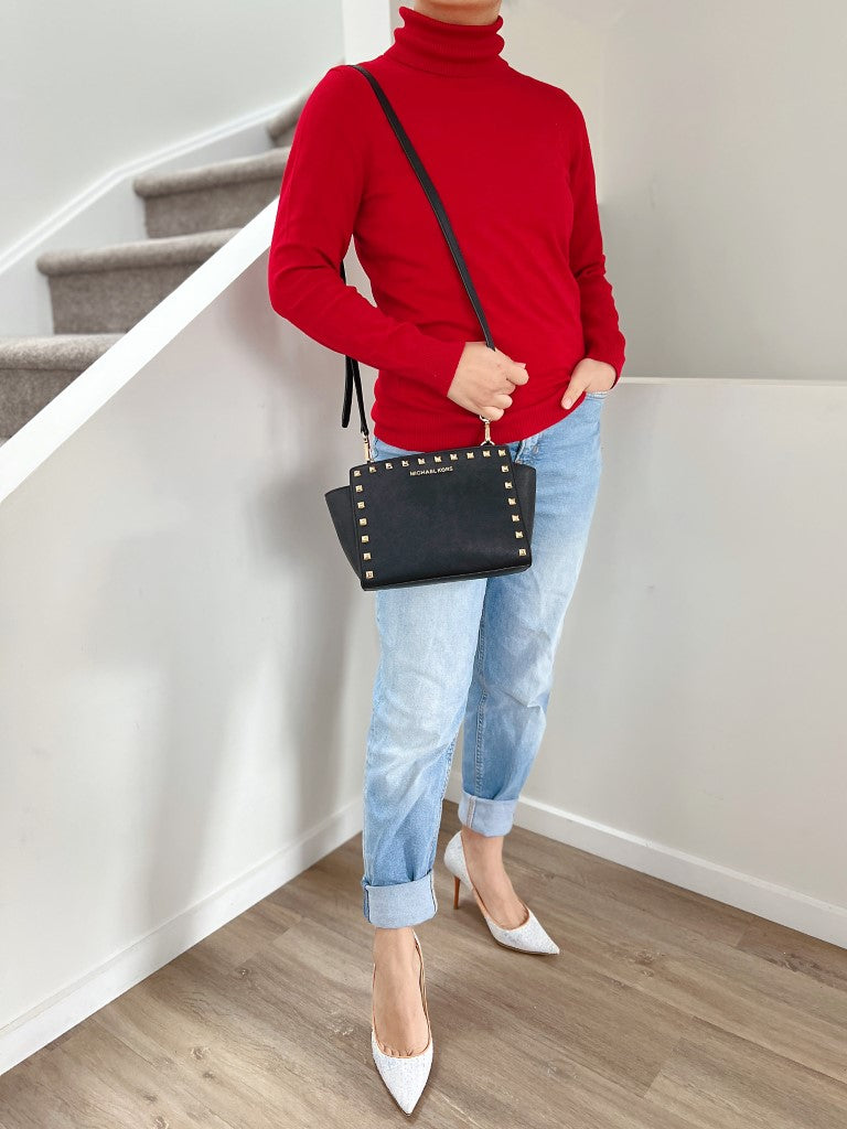 Michael Kors Black Leather Selma Studded Crossbody Shoulder Bag