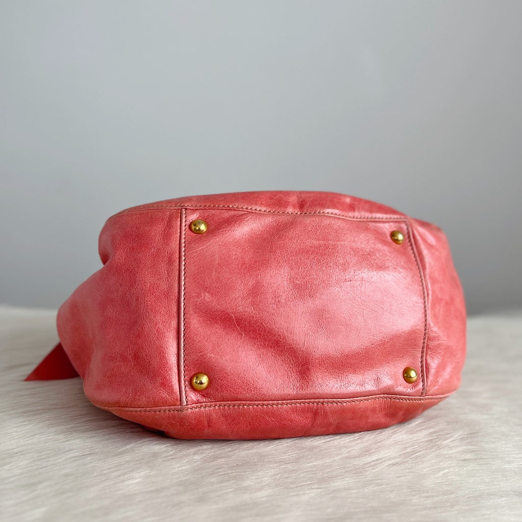 Miu Miu Pink Leather Signature Side Bow Buckle 2 Way Shoulder Bag