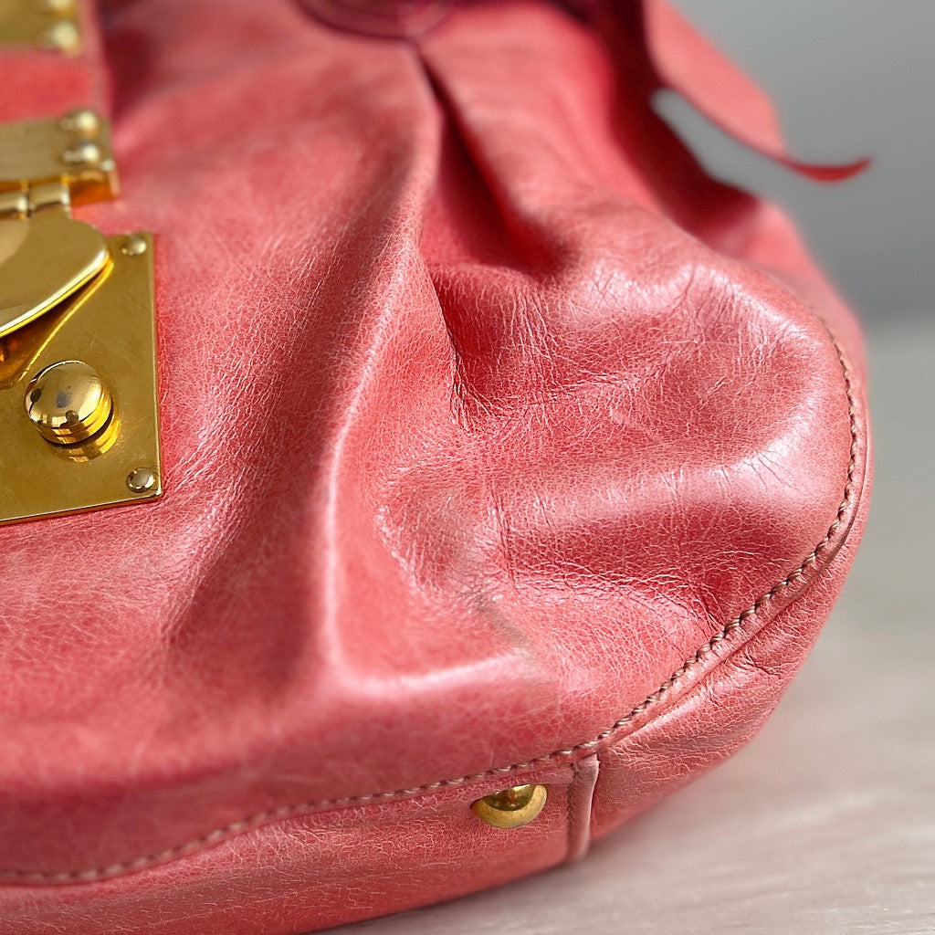 Miu Miu Pink Leather Signature Side Bow Buckle 2 Way Shoulder Bag