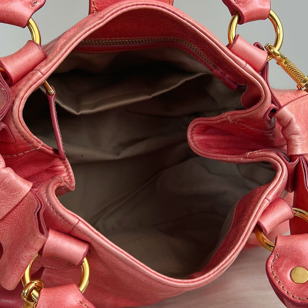 Miu Miu Pink Leather Signature Side Bow Buckle 2 Way Shoulder Bag