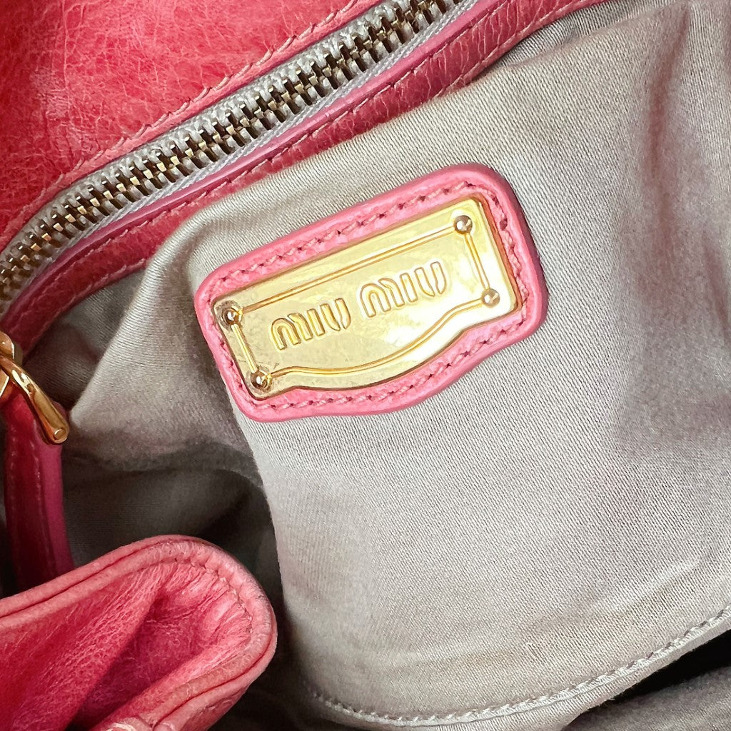 Miu Miu Pink Leather Signature Side Bow Buckle 2 Way Shoulder Bag