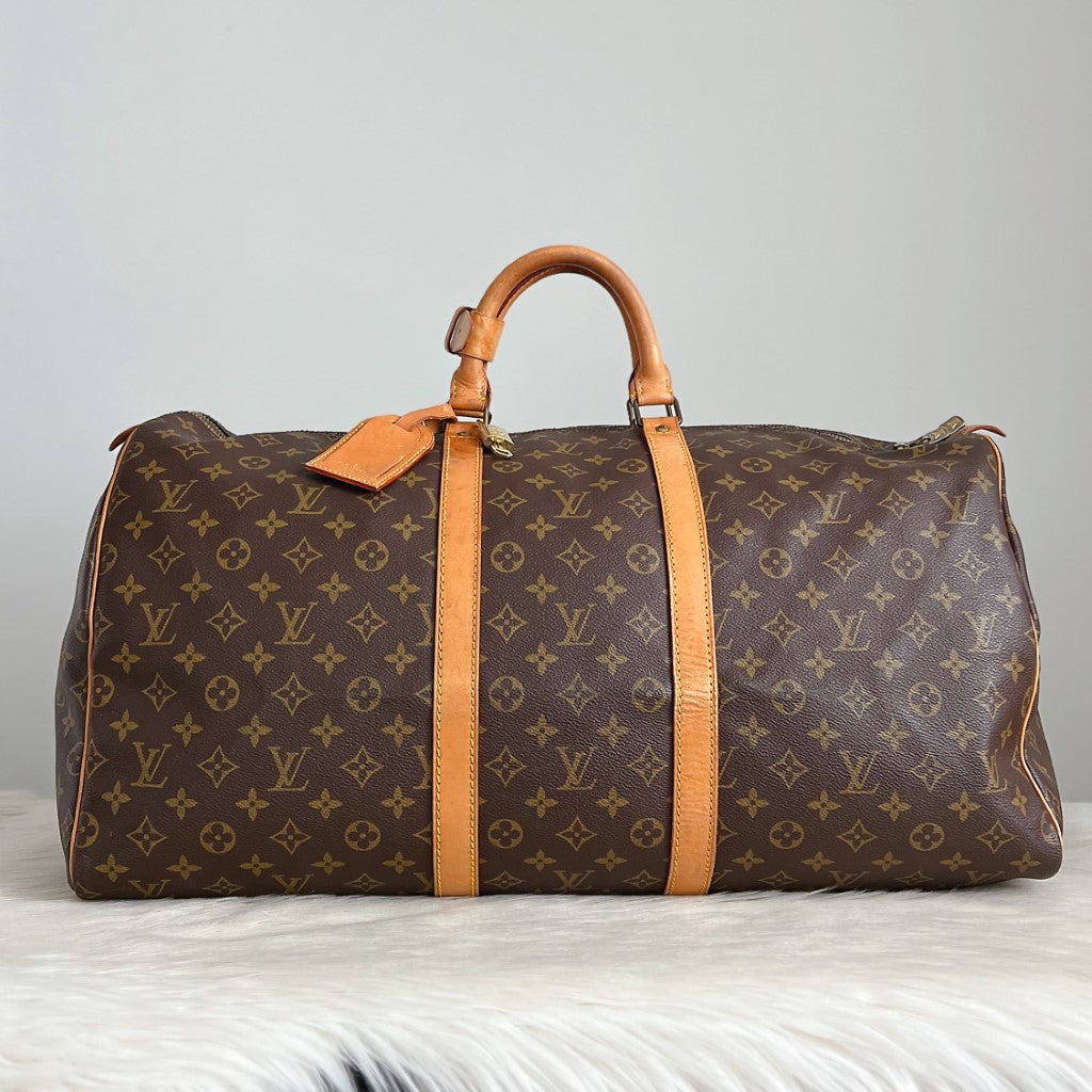 Louis Vuitton Signature Monogram Keepall 55 Travel Bag Full Set