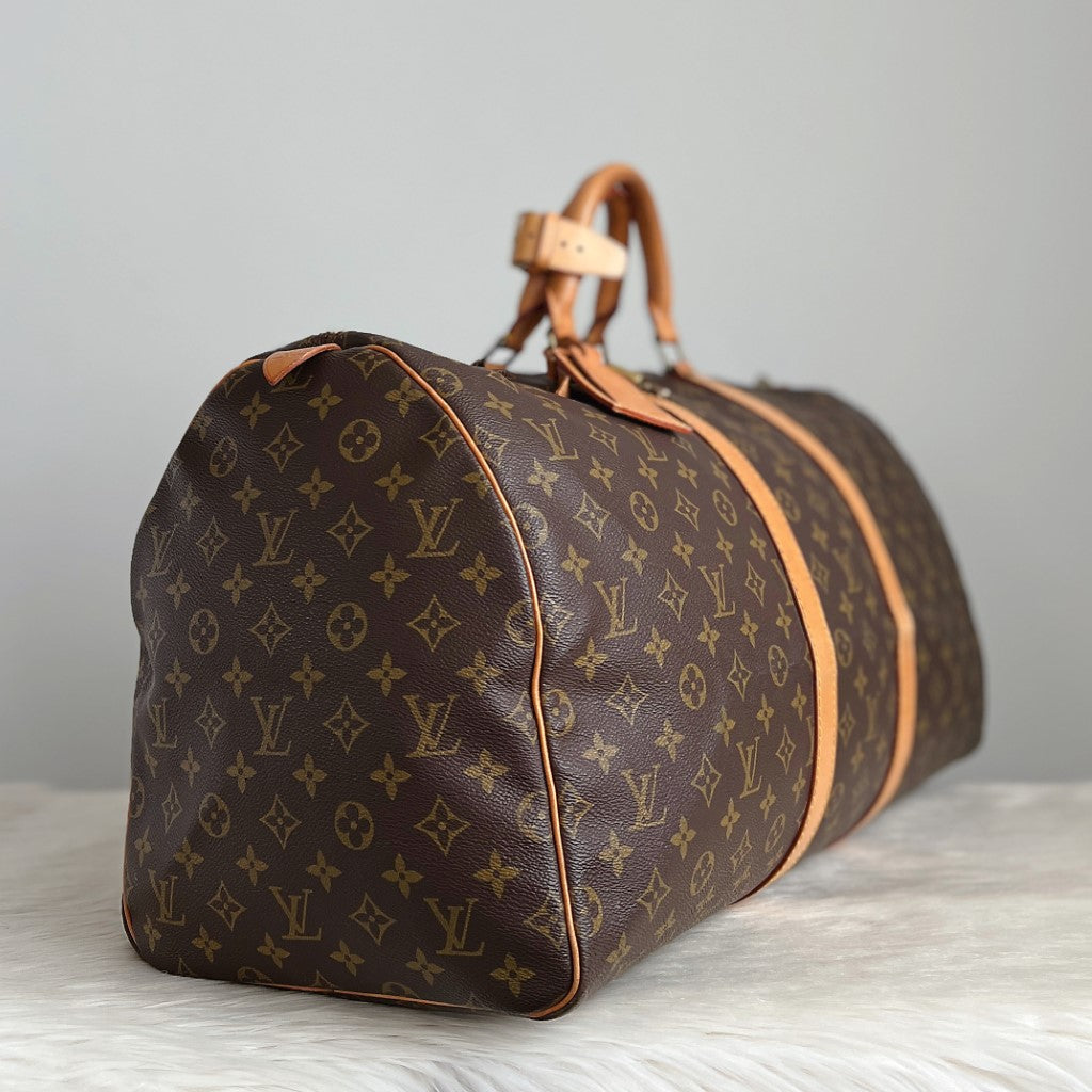 Louis Vuitton Signature Monogram Keepall 55 Travel Bag Full Set