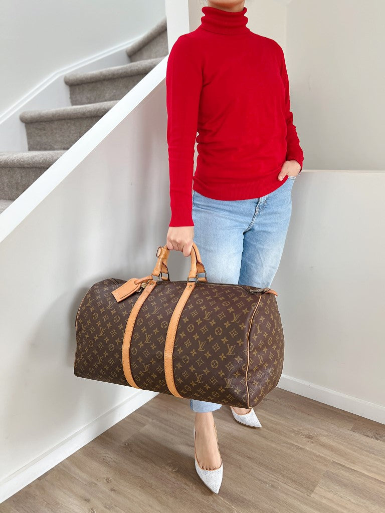 Louis Vuitton Signature Monogram Keepall 55 Travel Bag Full Set
