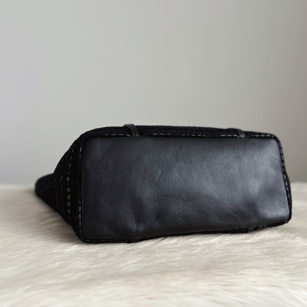 Dolce & Gabbana D&G Black Leather Lace Tie String Carryall Shoulder Bag Excellent