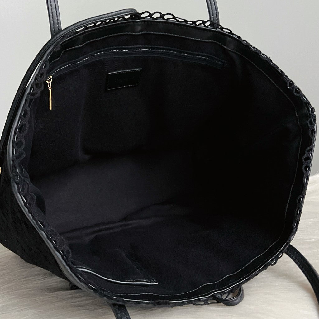 Dolce & Gabbana D&G Black Leather Lace Tie String Carryall Shoulder Bag Excellent