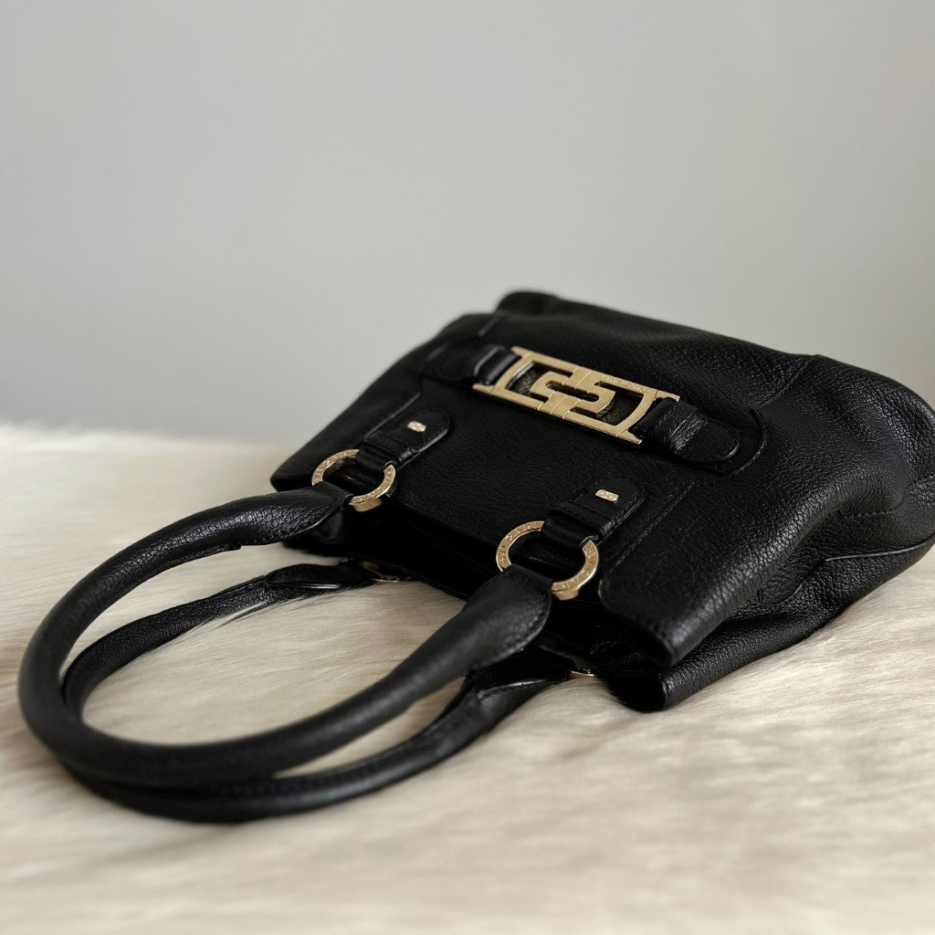 Bvlgari Black Leather Front Ring Detail Triple Compartment Shoulder Bag Excellent