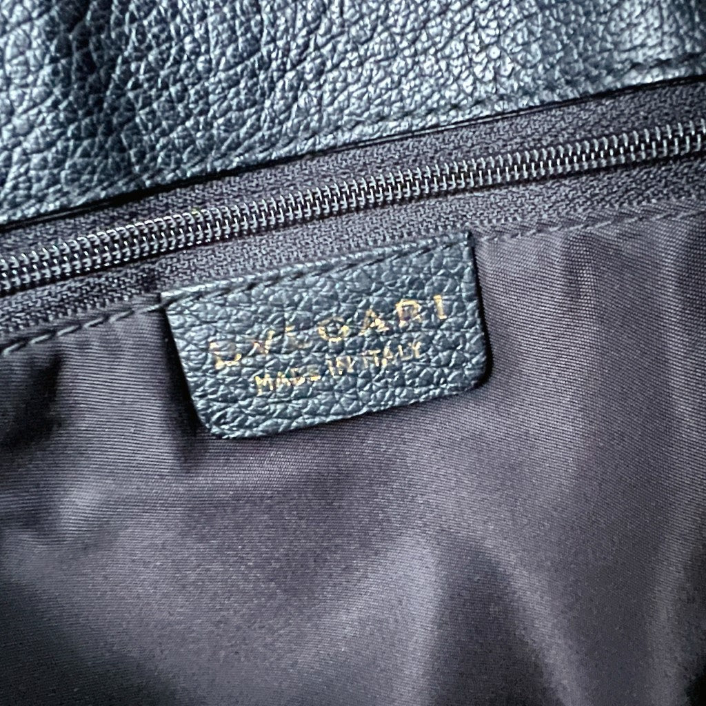 Bvlgari Black Leather Front Ring Detail Triple Compartment Shoulder Bag Excellent