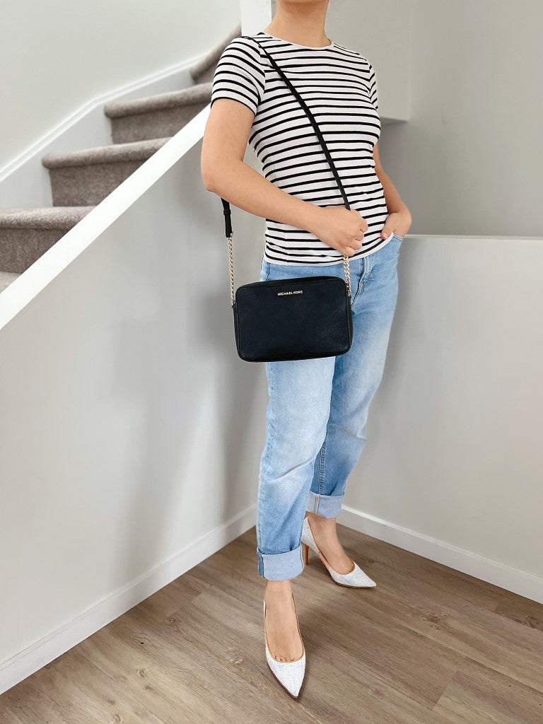 Michael Kors Black Leather Chained Detail Crossbody Shoulder Bag