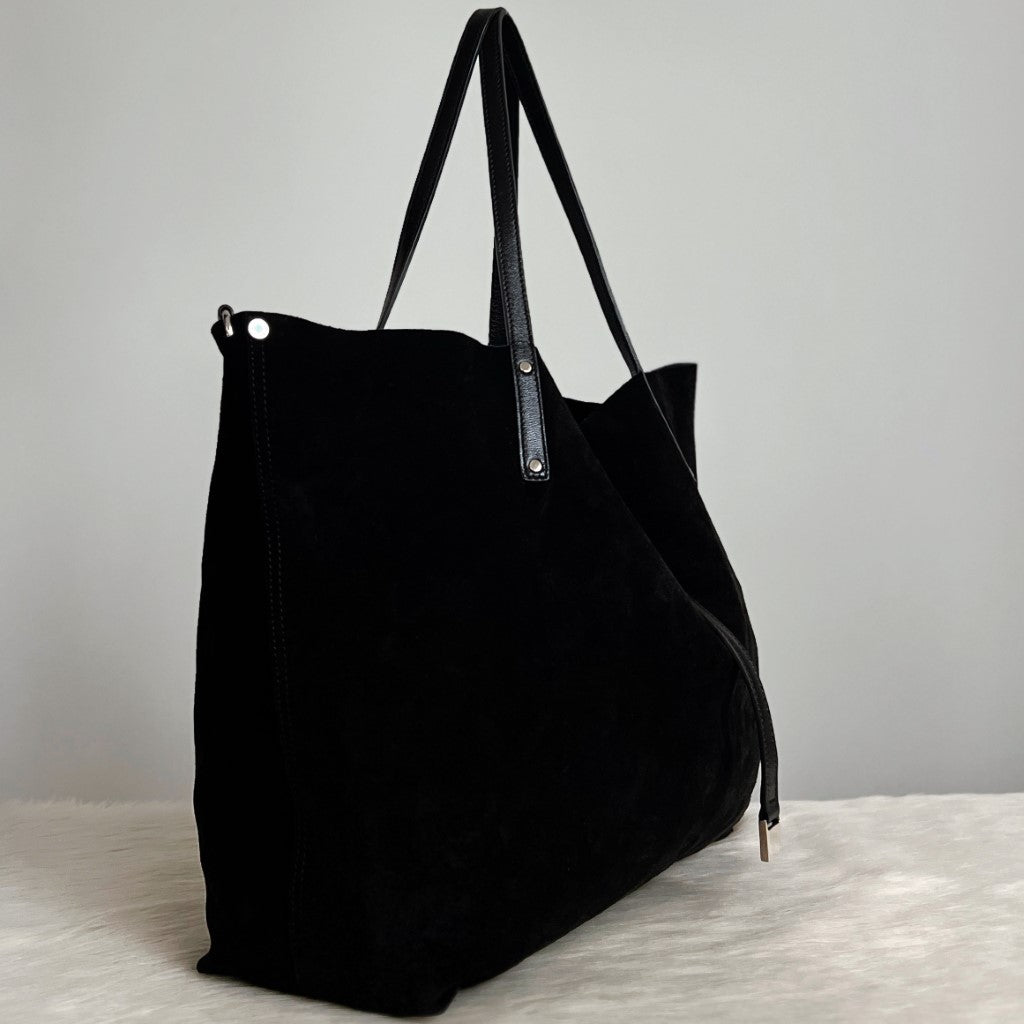 Tiffany Black Suede Front Detail Slouchy Shoulder Bag + Pouch