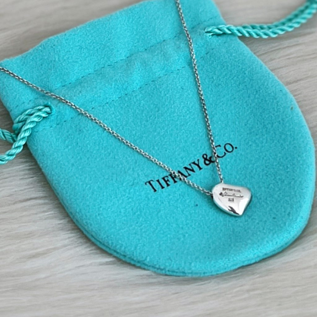 Tiffany & Co 925 Silver Solid Small Loving Heart Necklace Excellent