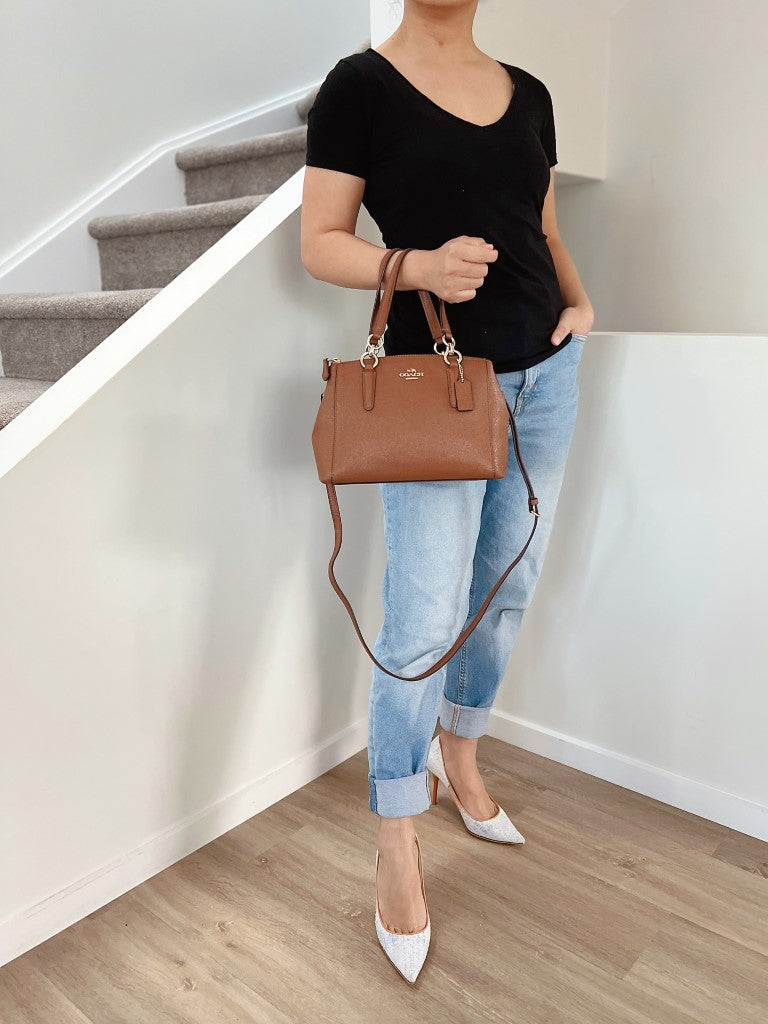 Coach Caramel Leather Chain Detail Triple Compartment 2 Way Shoulder Bag Excellent
