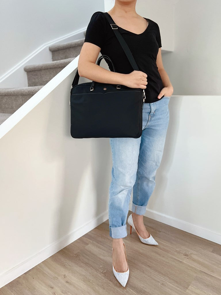 Kate Spade Black Front Logo Computer Shoulder Bag Like New