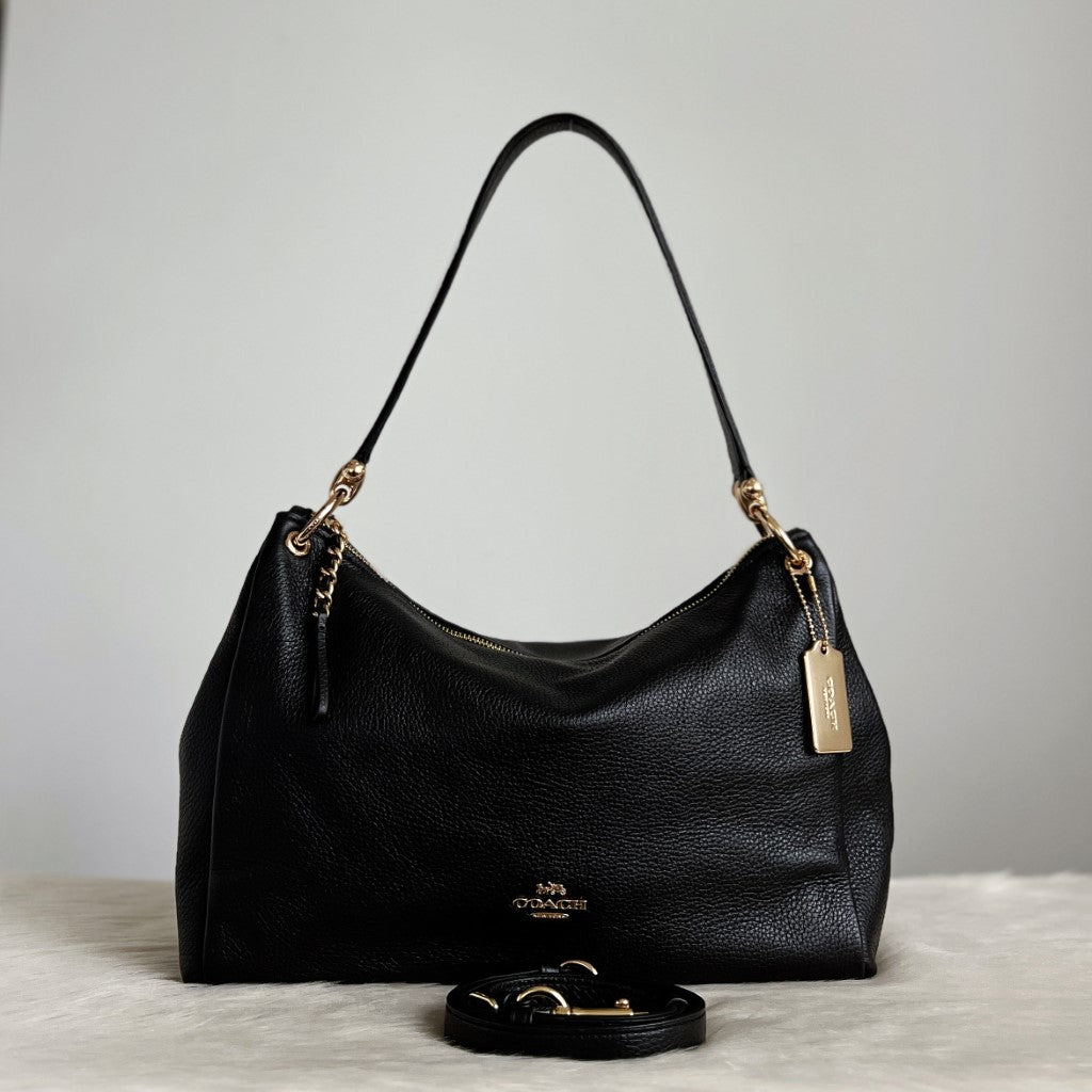 Coach Black Plebby Leather Ring Detail 2 Way Shoulder Bag Like New