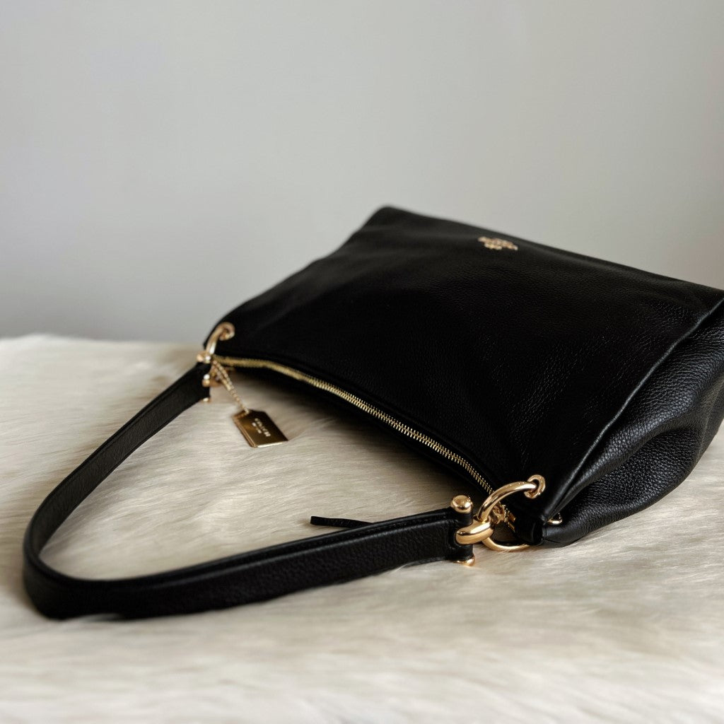 Coach Black Plebby Leather Ring Detail 2 Way Shoulder Bag Like New