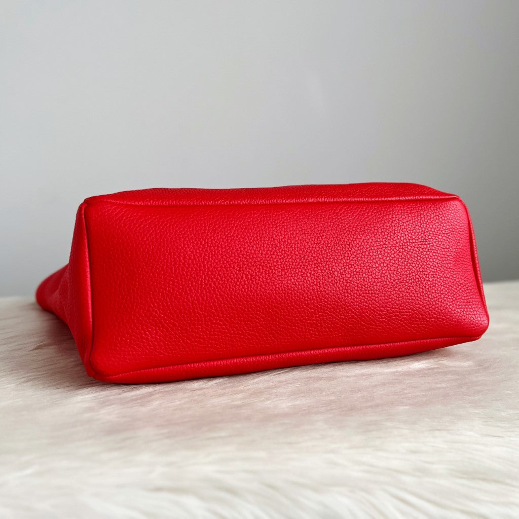 Bottega Veneta Red Leather Intrecciato Detail Large Tote Bag Excellent
