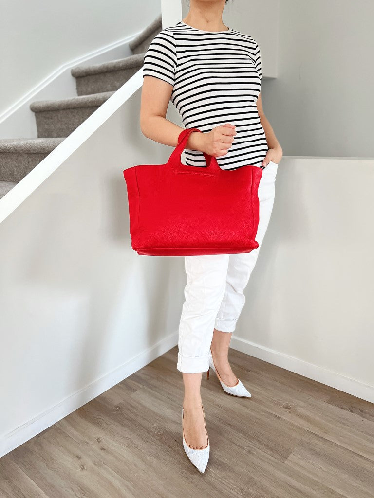 Bottega Veneta Red Leather Intrecciato Detail Large Tote Bag Excellent