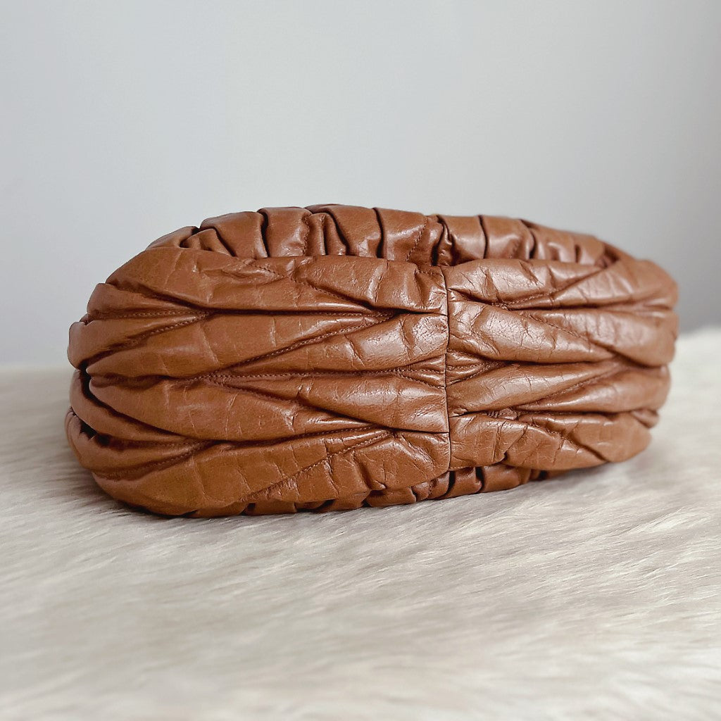 Miu Miu Caramel Leather Signature Nappa Buckle 2 Way Shoulder Bag