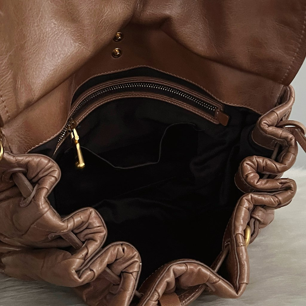 Miu Miu Caramel Leather Signature Nappa Buckle 2 Way Shoulder Bag