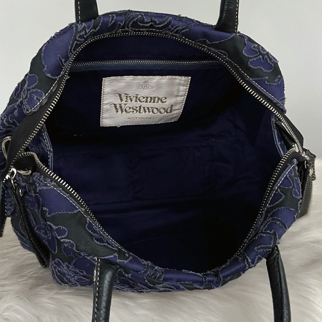 Vivienne Westwood Black Leather Floral Pattern Tote Bag Excellent