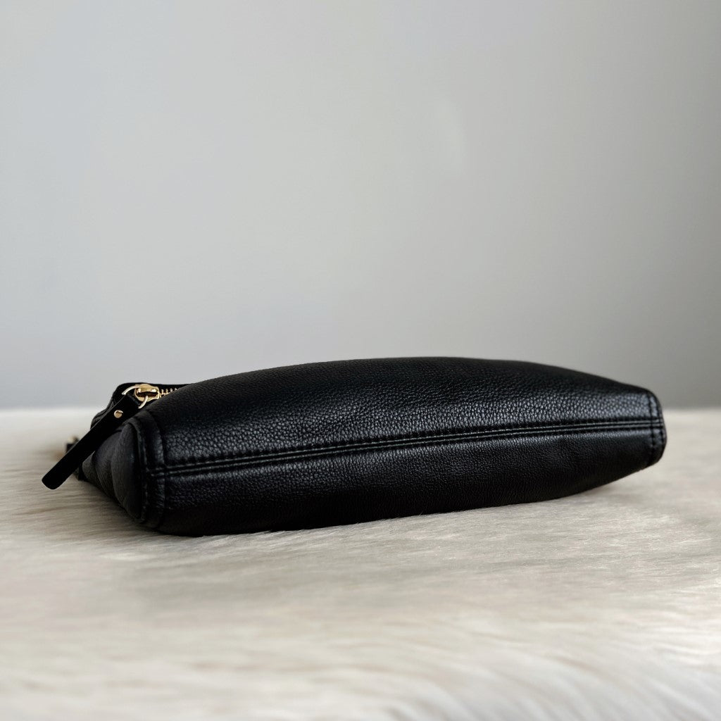Kate Spade Black Leather Flap Compartment Crossbody Shoulder Bag