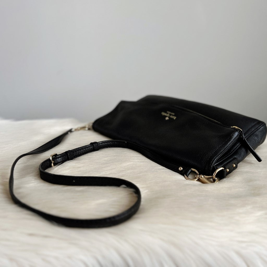 Kate Spade Black Leather Flap Compartment Crossbody Shoulder Bag