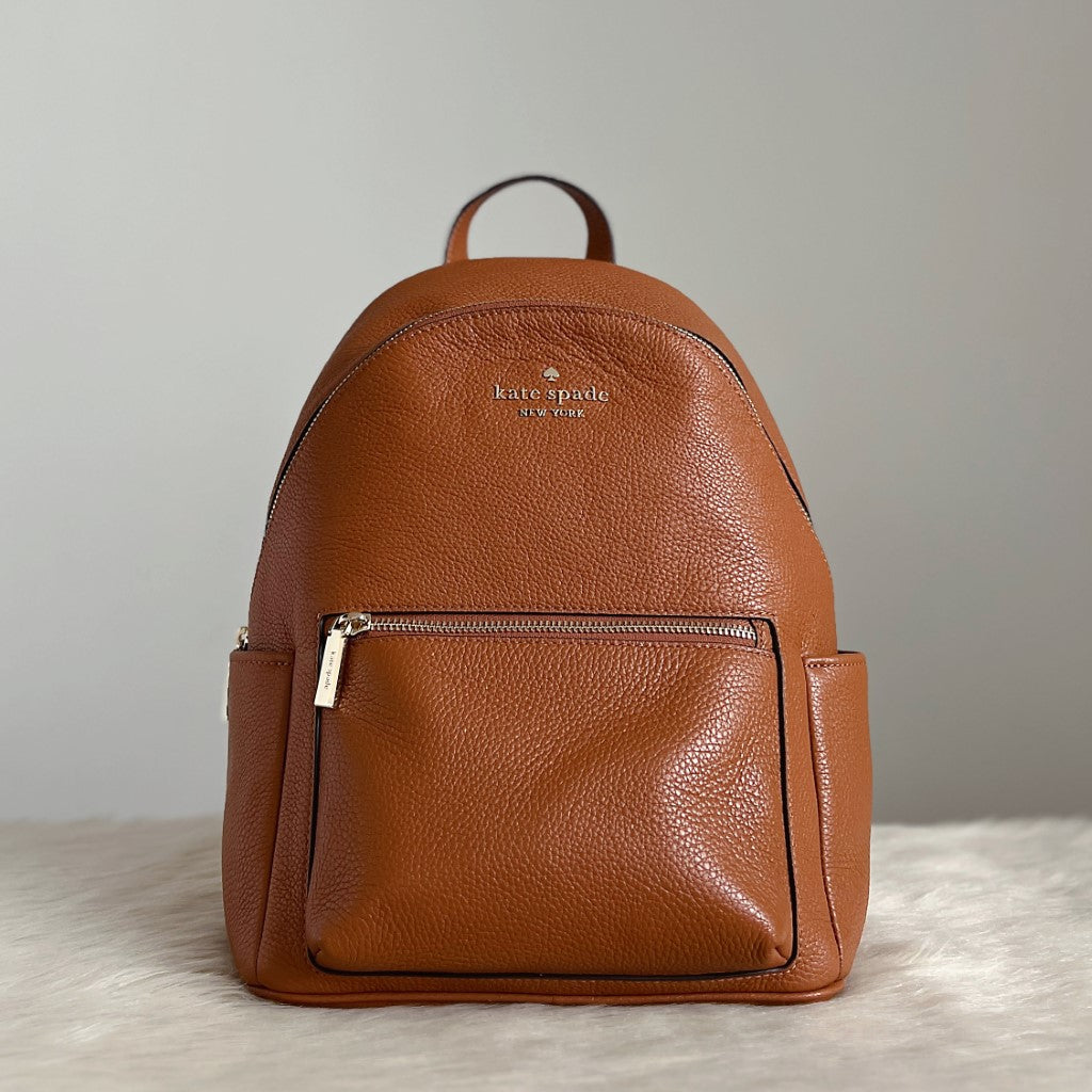 Kate Spade Caramel Leather Front Logo Backpack Brand New