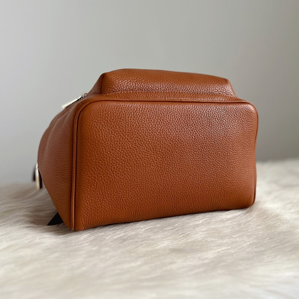 Kate Spade Caramel Leather Front Logo Backpack Brand New