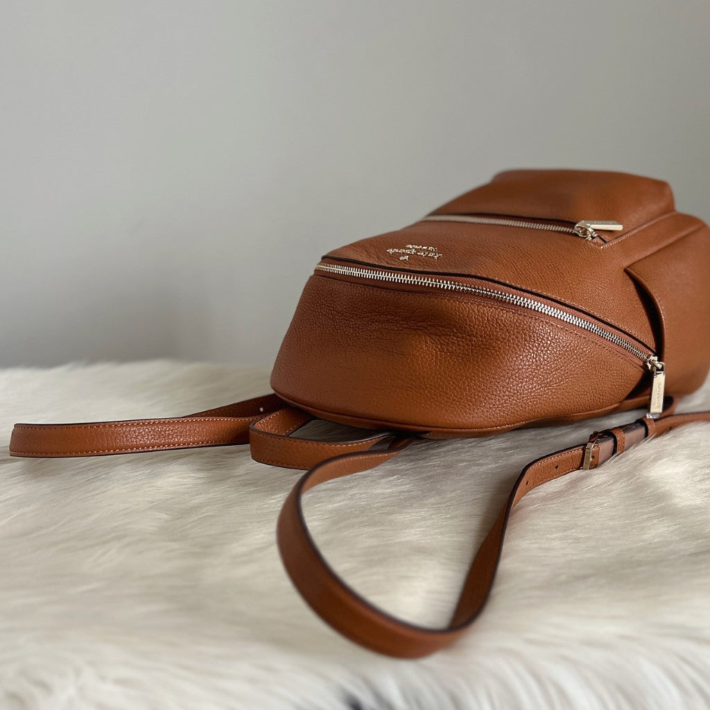 Kate Spade Caramel Leather Front Logo Backpack Brand New