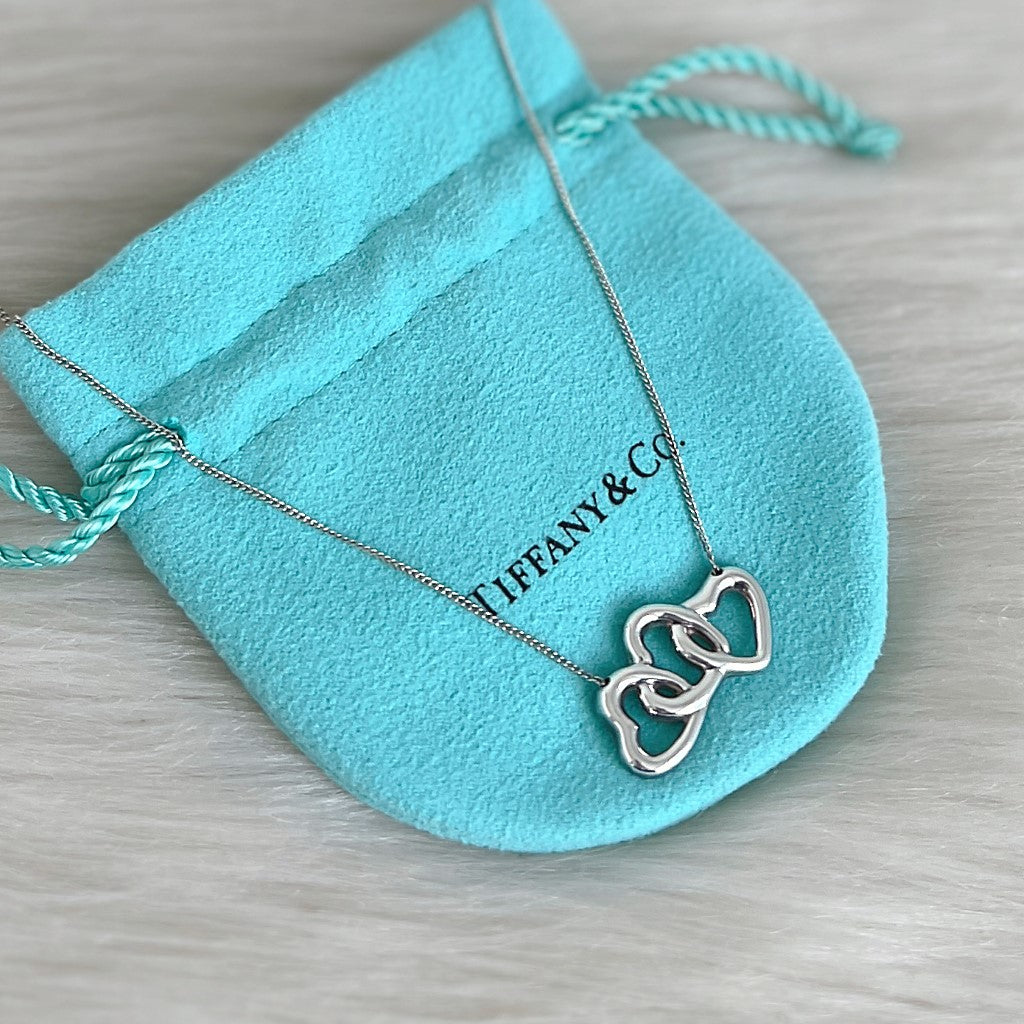 Tiffany & Co. Triple Heart Peretti Silver Necklace Excellent