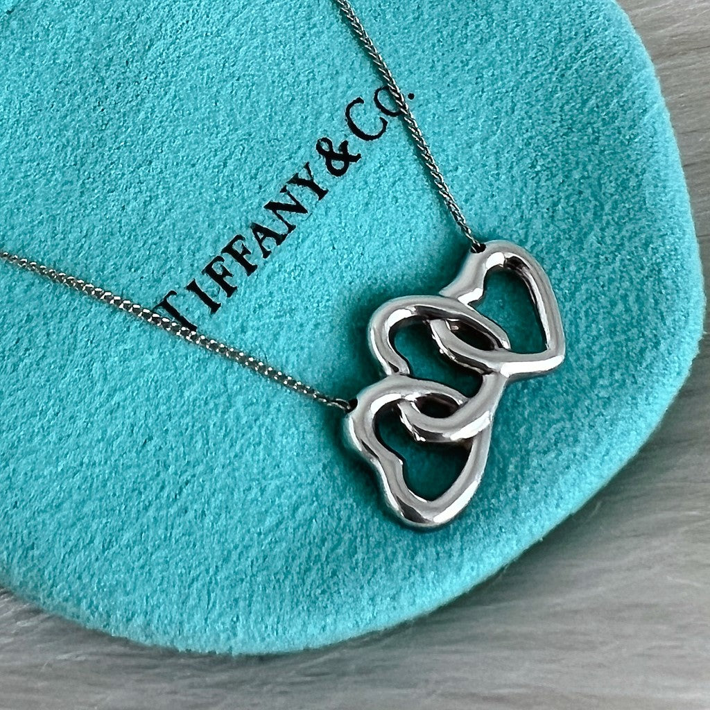 Tiffany & Co. Triple Heart Peretti Silver Necklace Excellent