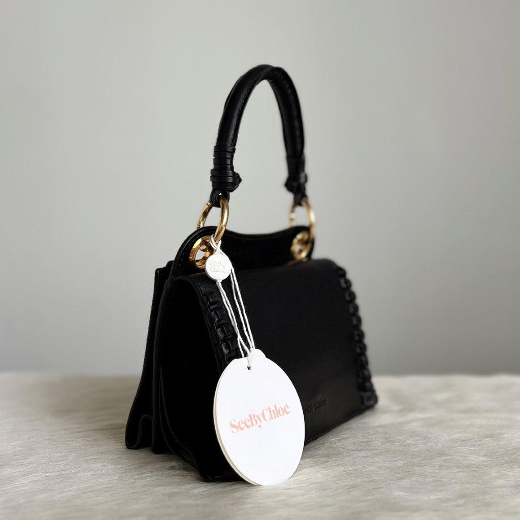 See by Chloe Black Leather Ring Detail Tassel 2 Way Shoulder Bag New with Tags