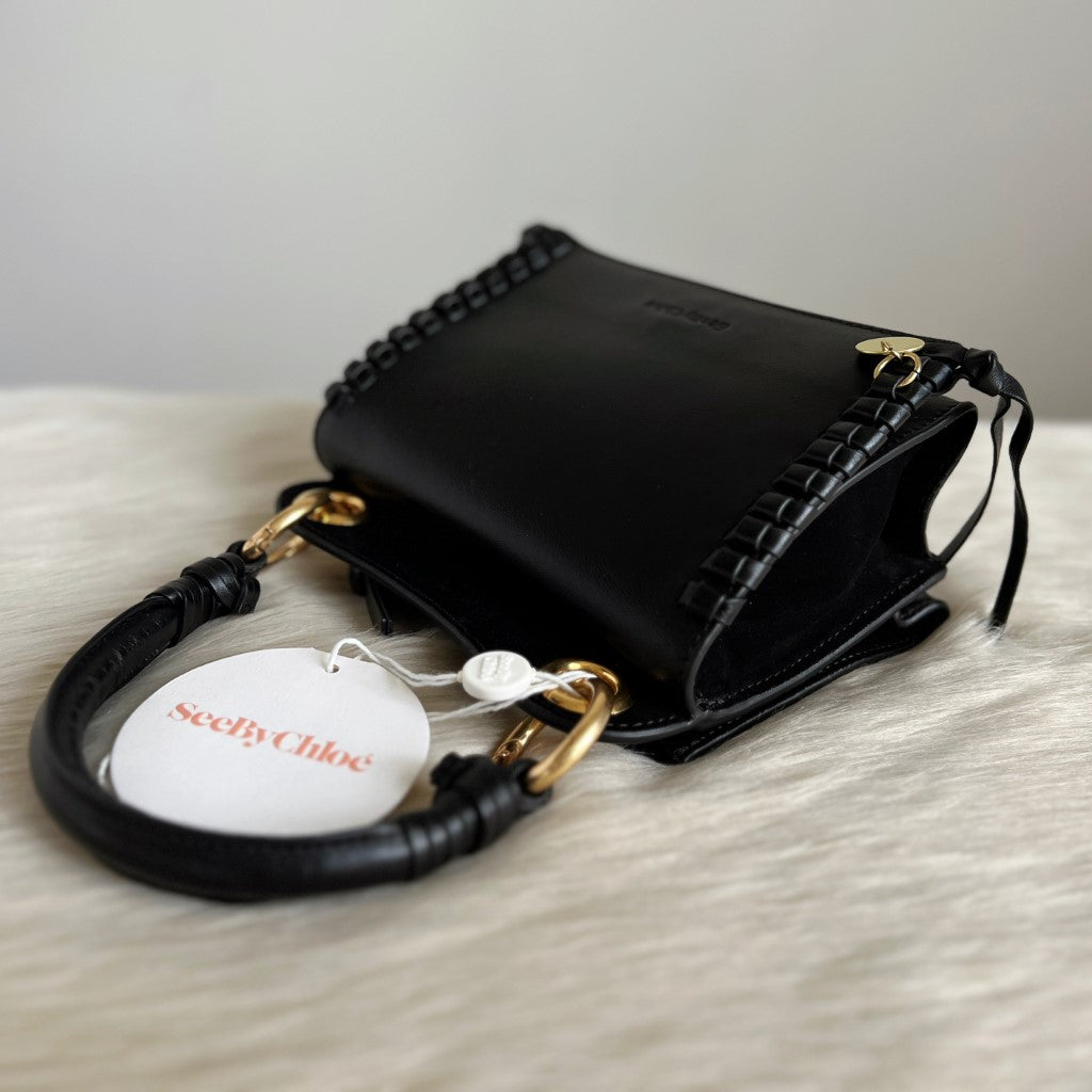 See by Chloe Black Leather Ring Detail Tassel 2 Way Shoulder Bag New with Tags
