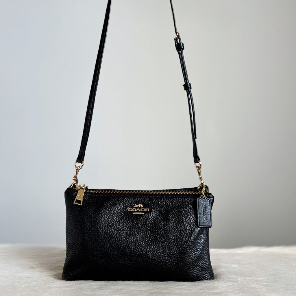Coach Black Leather Double Compartment Crossbody Shoulder Bag