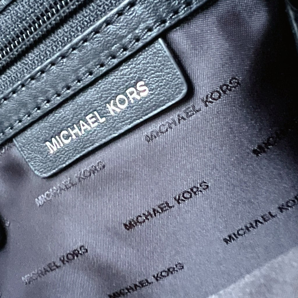 Michael Kors Black Leather Front Logo Zip Detail Backpack Like New