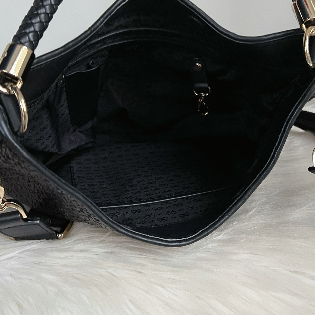 Anya Hindmarch Black Woven Leather Front Logo 2 Way Shoulder Bag Excellent