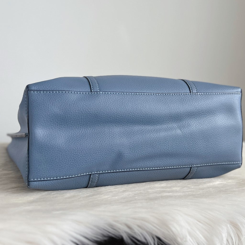 Tory Burch Blue Leather Triple Compartment Carryall Shoulder Bag