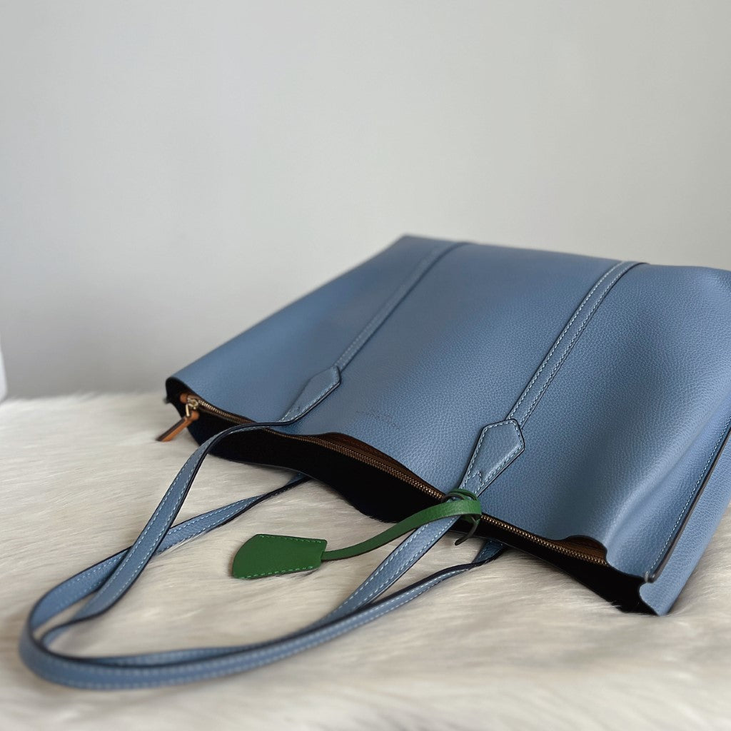 Tory Burch Blue Leather Triple Compartment Carryall Shoulder Bag