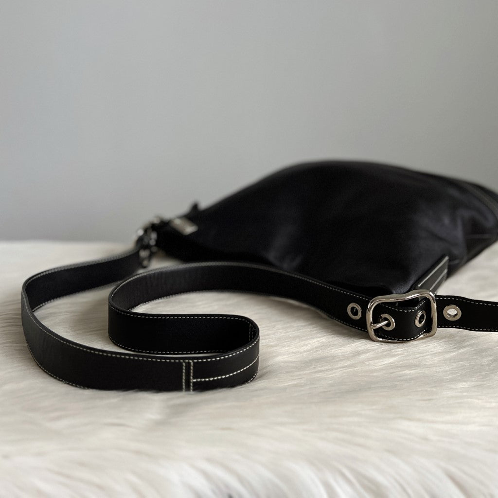 Coach Black Leather Tassel Charm Crossbody Shoulder Bag