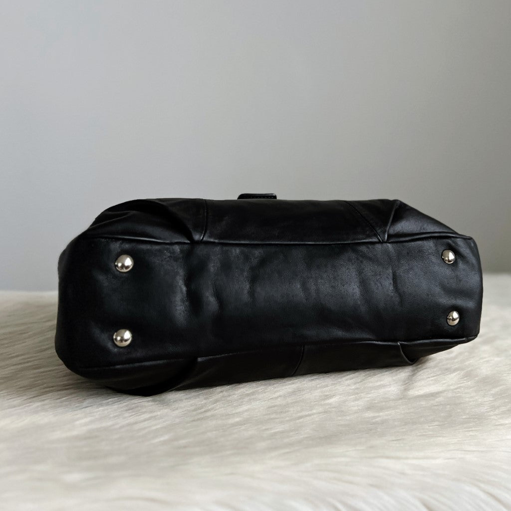 Coach Black Leather Triple Compartment Carryall Shoulder Bag