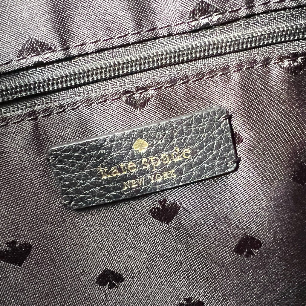 Kate Spade Black Leather Front Logo Triple Compartment Shoulder Bag