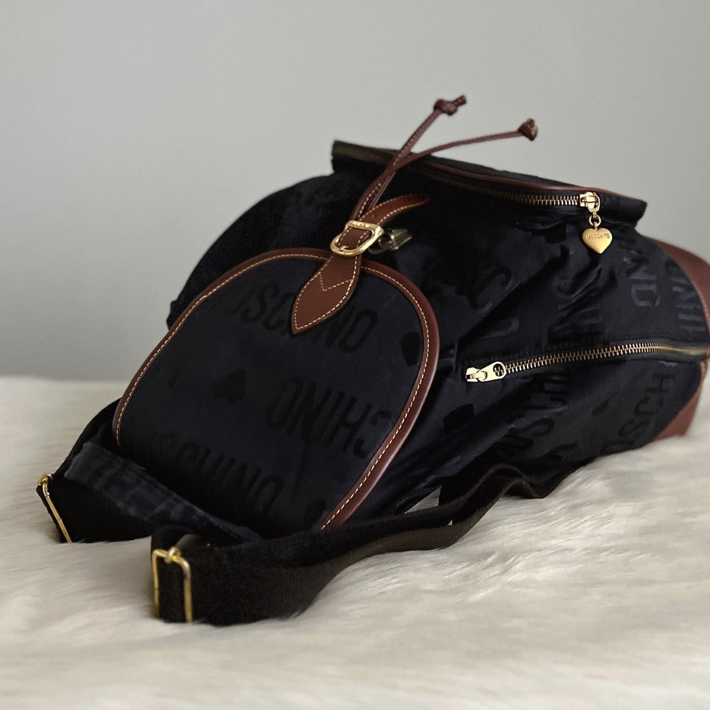 Moschino Two Tone Flap Buckle Drawstring Backpack Excellent