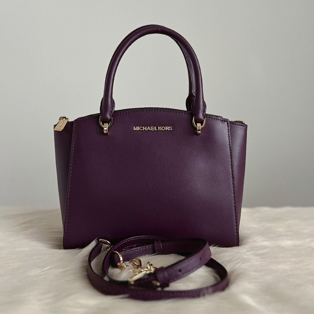 Michael Kors Purple Leather Triple Compartment 2 Way Shoulder Bag Like New