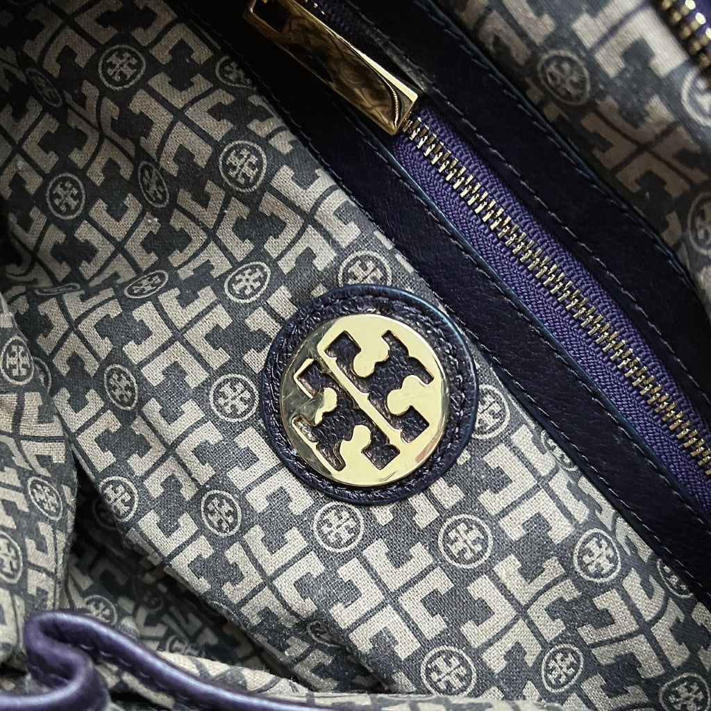 Tory Burch Plum Leather Suede Fringe Detail Shoulder Bag Excellent